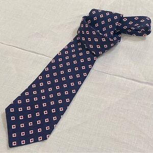 Polo Ralph Lauren Navy Blue Geometric Pattern Linen Tie